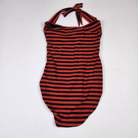 Pin-Up Halter Swimsuit Women One Piece High Back Stripe Full Coverage Nautical L - Picture 5 of 15